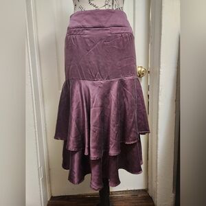 100% Silk ayc By Joshua Faulk Purple Tiered Lined Skirt Sz 6 EUC